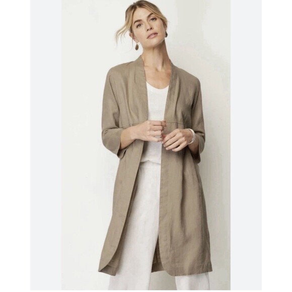 J. Jill Jackets & Blazers - Pure Jill Elements 100% Linen Open Front Duster Jacket Women’s M Brown Lagenlook